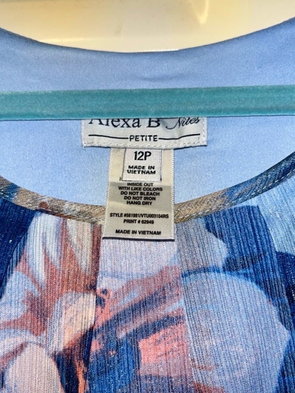 Alexa B Nites Blue Floral Mesh Halter Maxi Dress Rhinestone Buckle 12P - Picture 3 of 5